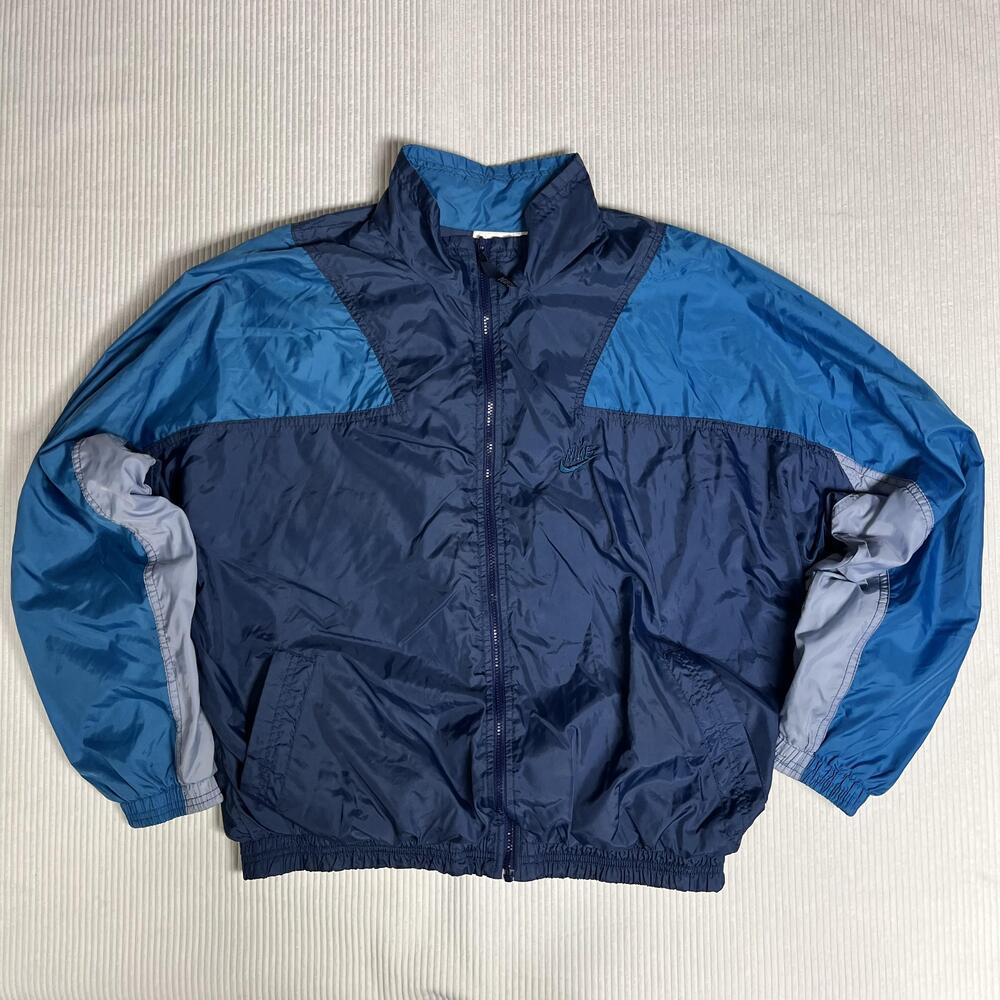 Vintage 90s 80 Nike Windbreaker Jacket Mens M Blue Nylon Colorblock Full Zip 90s